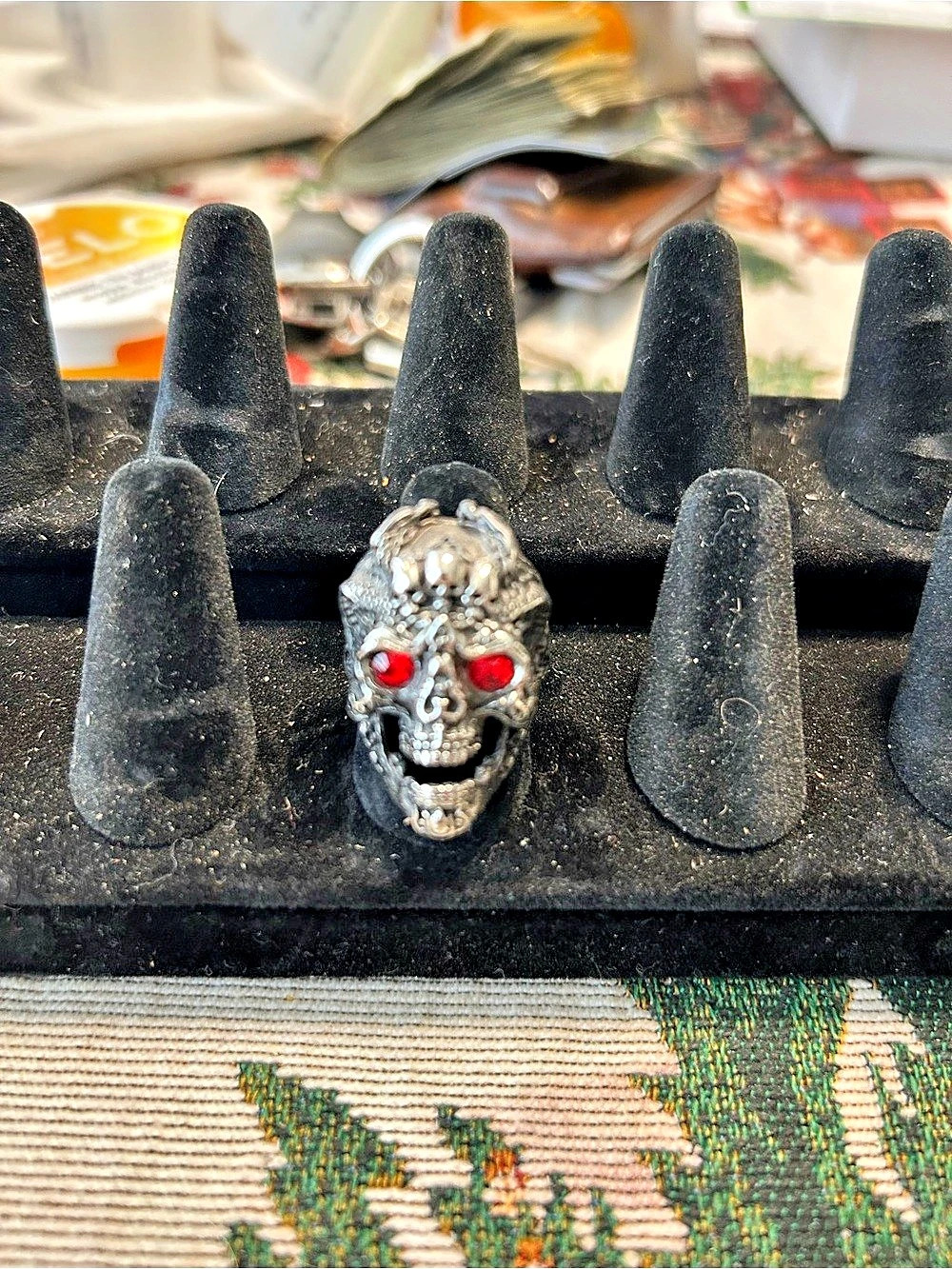 Skull Ring in Silver & Red Like New
